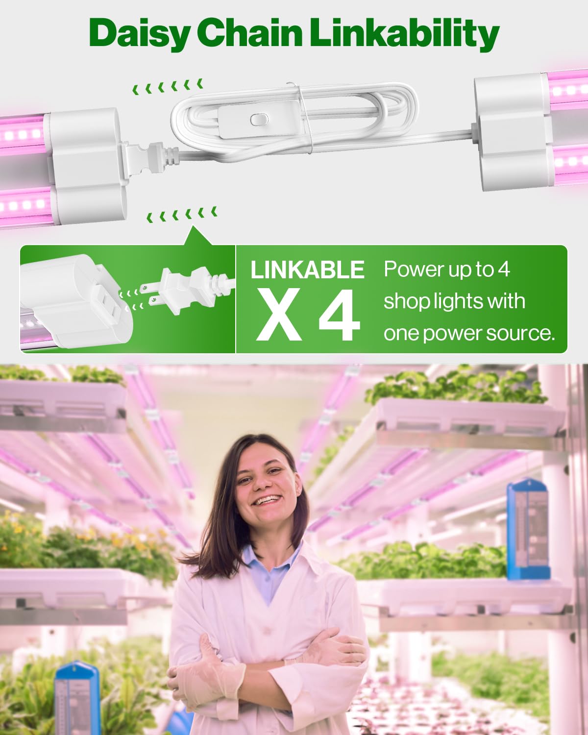 Sunco 4 Pack 3FT LED Grow Light, Full Spectrum, 30W