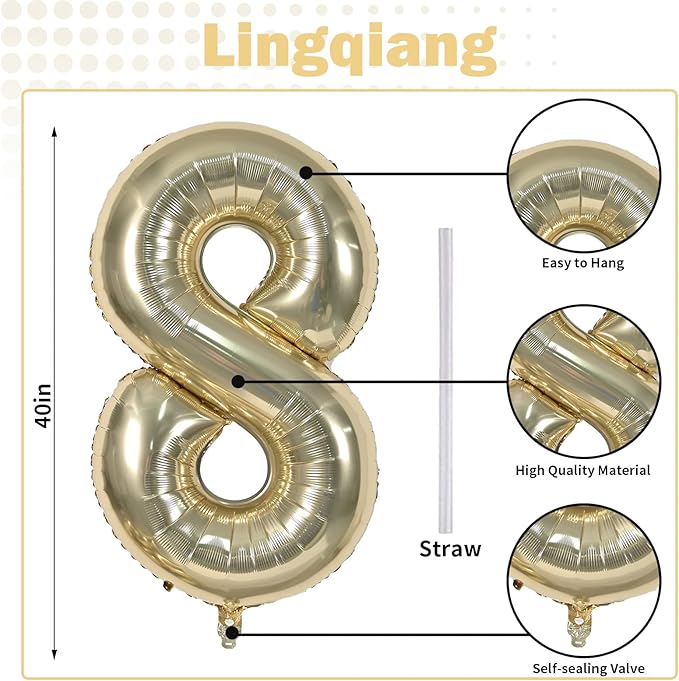 80th Birthday Balloons Champagne Gold for Women, 40 Inch Giant Gold Foil Number 80 Balloons Self Inflating, Light Gold Digit 8 & 0 Helium Balloons for Men 80th Anniversary Party Decorations Supplies
