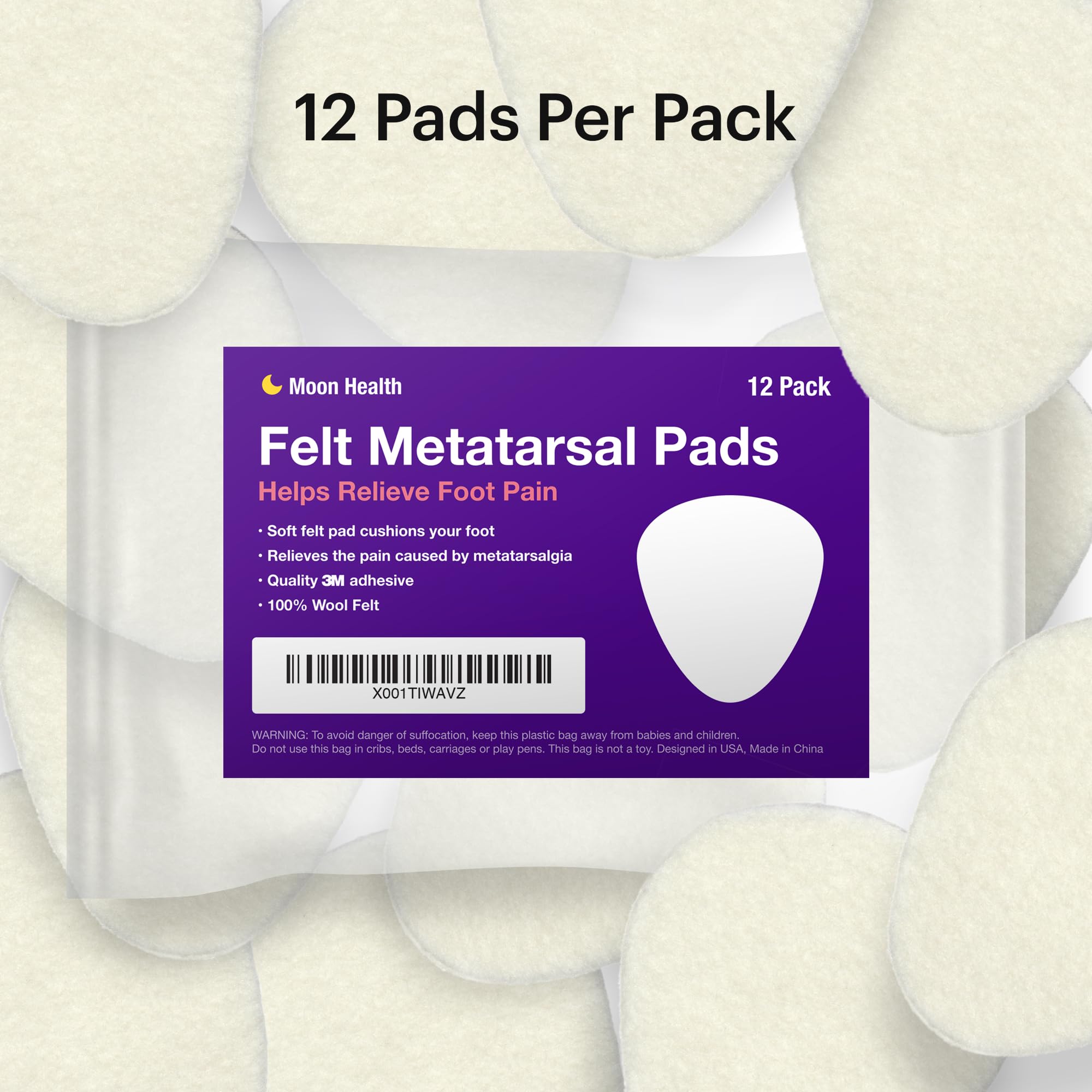 12-Pack Metatarsal Foot Pads for Pain Relief - 1/4” Thick, Ball of Foot Cushions for Women and Men, Forefoot and Sole Support, Metatarsalgia Mortons Neuroma. Metatarsal Pads Ball of Foot Cushions.
