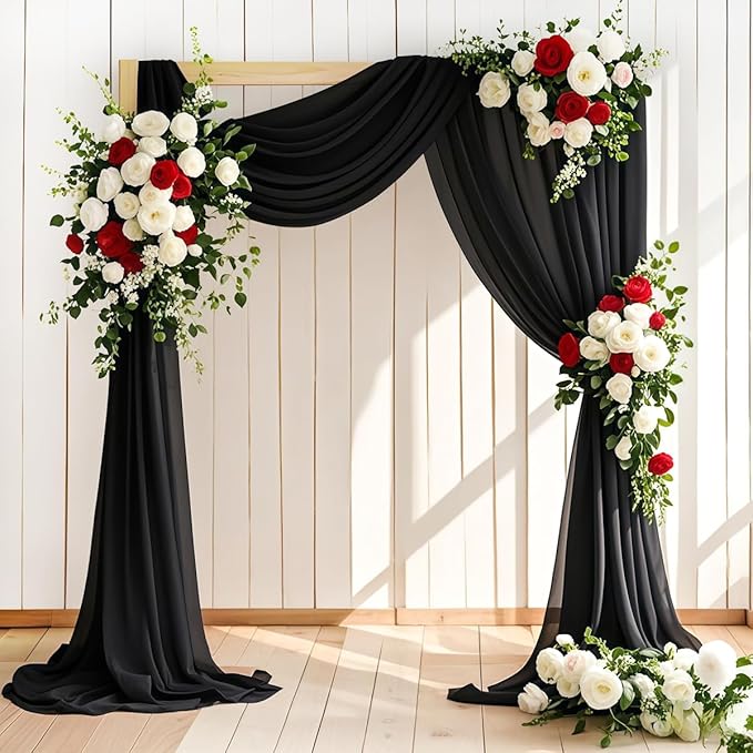 Wedding Arch Draping Fabric 30'' x 18FT Sheer Chiffon Arch Drape Backdrop 2 Panel Black Drapes for Easter Bridal Shower Baby Shower Photo Booth Church Decor Birthday Party Outdoor Decoration