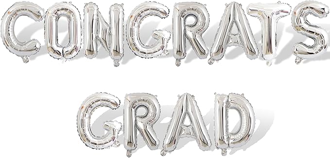 2 Set 24Pcs Silver Congrats Grad Letter Balloons 16in Balloon Foil Letter Decorations Party Decor Silver Letter Balloons Congrats Grad Party Supplies