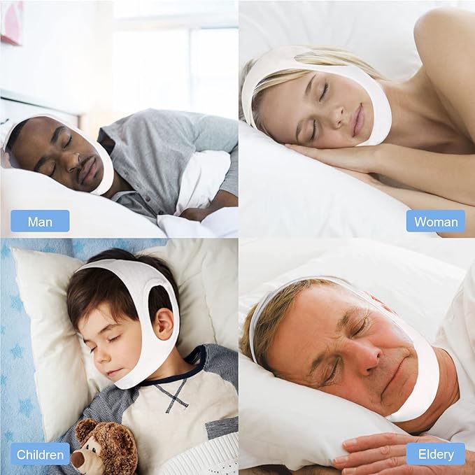 Chin Strap for Cpap Users Anti Snoring Devices - Forzacx Breathable Cpap Chin Strap Snoring Solution, Soft Non-Stick Hair Snore Stopper, Elastic Easy to Wear - White