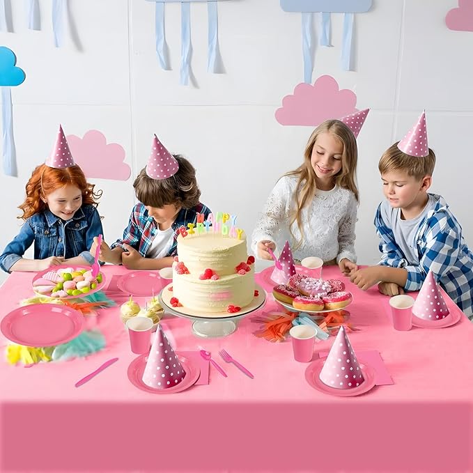 Ottin 169PCS Hot Pink Party Supplies for 24 Guests – Disposable Paper Plates, Napkins, Cups, Forks, Knives, Spoons & Tablecloth for Birthday, Wedding, Halloween, Thanksgiving, Christmas, and New Year