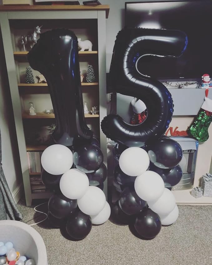 15 Balloon Number, Black Number 15th Birthday Balloons 40 Inch, Sweet 15 Years Old Black Birthday Decorations for Boys Girls, 15th Anniversary Decorations