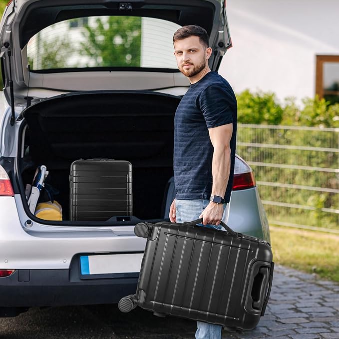 LEMY Luggage Set 3 Piece Hardside with TSA Lock,Expandable Spinner Wheel Suitcases,Lightweight Durable Hardshell Travel Luggage with 8 Wheels for Carry On and Checked(21,26,30Inch),Black