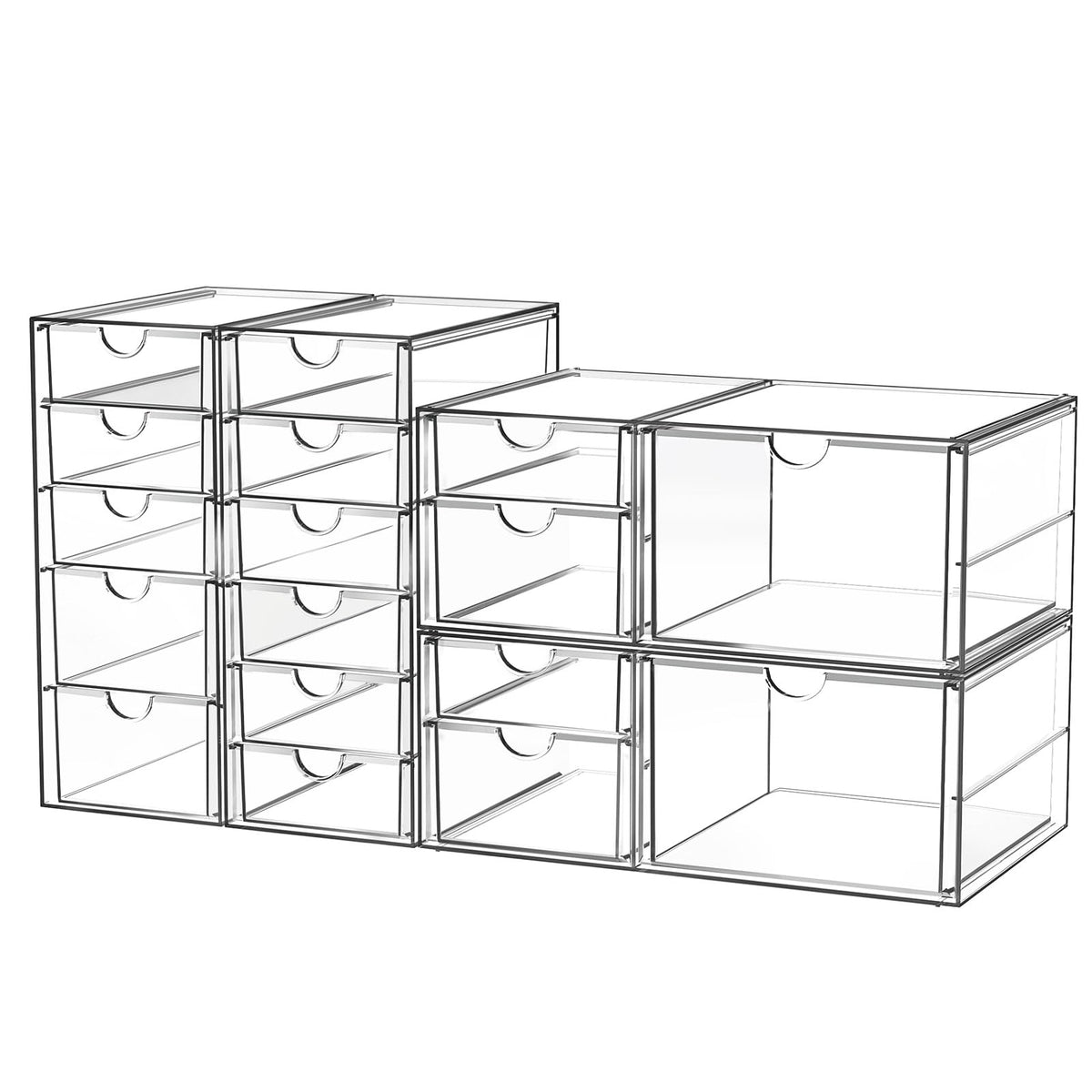 Acrylic Makeup Organizer with 17 Drawers, 4 Pack Clear Bathroom Counter Organizer for Palettes, Cosmetic, and Beauty Supplies,Ideal for Vanity, Cabinet,Desk Organization