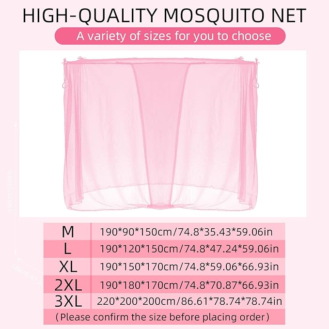 4 Corners Mosquito Net for Mosquiteros para Camas Bed Canopies Netting Bed Drapes Rectangular Mosquito Mesh for Camping Home Outdoor Travel(Pink,L75 X W59 X H67 Inch,Opening)
