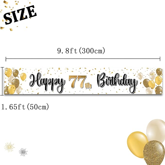 Happy 77th Birthday Decorations,77th Gold Balloon Large Birthday Hanging Banner Sign - Cheers to 77 Years Old Bday Party Supplies.