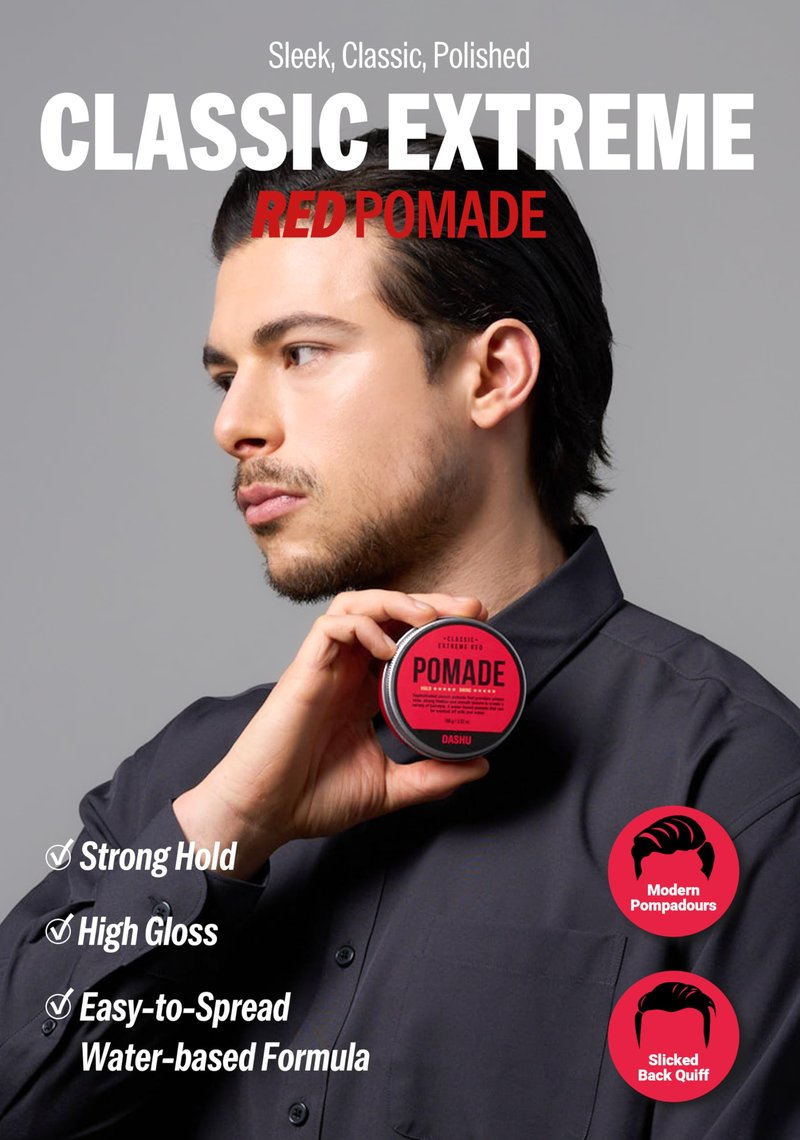 DASHU Red Pomade for Men - Korean High Shine Pomade Strong Hold, Extreme Hold Edge Control, Water Based Pomade, Red Hair Wax, Classic Styling 3.52 fl oz