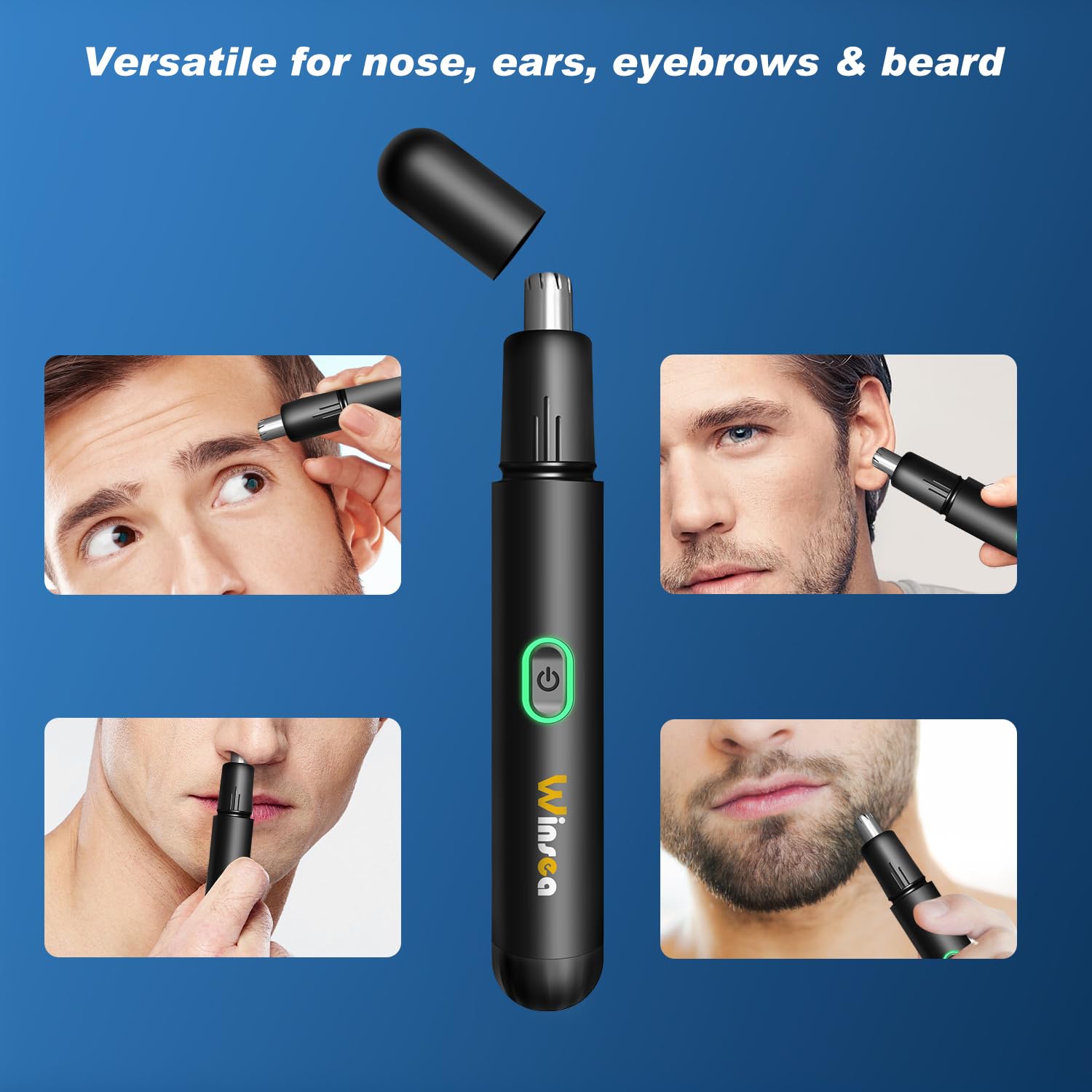 Winsea Precision Nose Hair Trimmer – 360° Safe & Efficient Electric Trimming, USB Rechargeable, Waterproof, for Nose, Ear, Eyebrows, and Beard Grooming