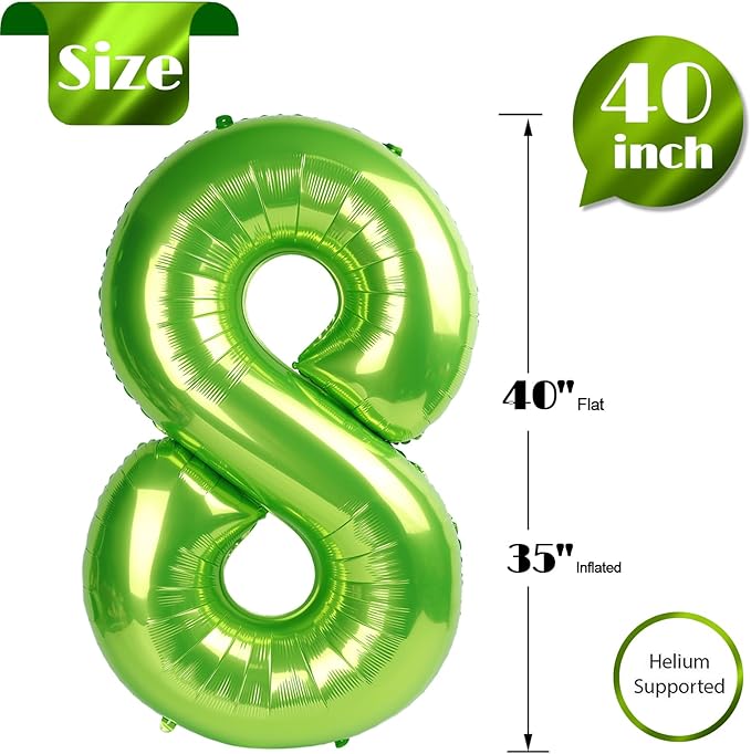 Light Green Number 8 Balloon 40 Inch, 8 Balloon Number, 8th Birthday Decorations, Light Green Party Supplies for Boys Girls