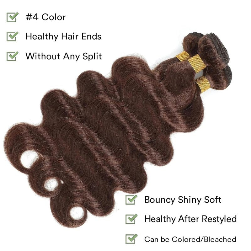 #4 Chocolate Brown Human Hair Bundles Body Wave 12 12 12 inch 100% Unprocessed Brazilian Virgin Hair Extensions 12A Quick Weave Bundles Human Hair Double Weft