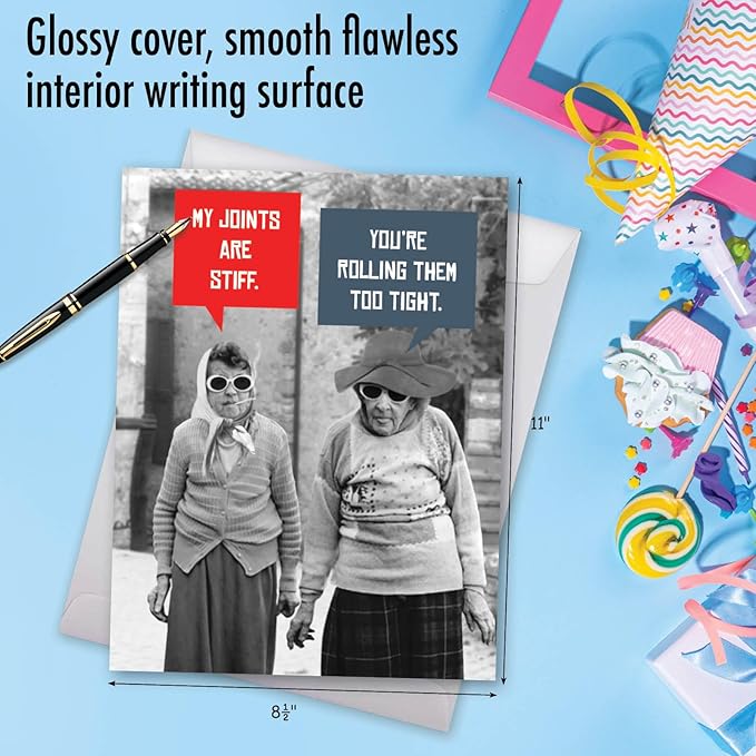 NobleWorks - 1 Jumbo Funny Birthday Greeting Card for Women w/Envelope (Large 8.5 x 11 Inch) - Large Old Ladies Vintage for Her, Personalized Adult Humor Bday Stationery - Stiff Joints J5680BDG