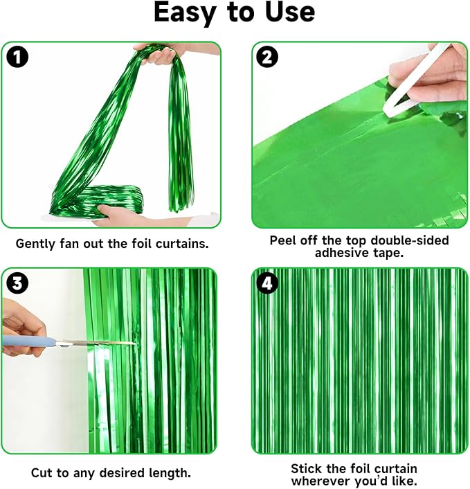 jijAcraft 3 Pack Metallic Green Tinsel Foil Fringe Curtain, Jungle Party Decorations, Emerald Green Party Photo Backdrop for St Patrick's Day Dinosaur Party Graduation Christmas Garden Party Decor