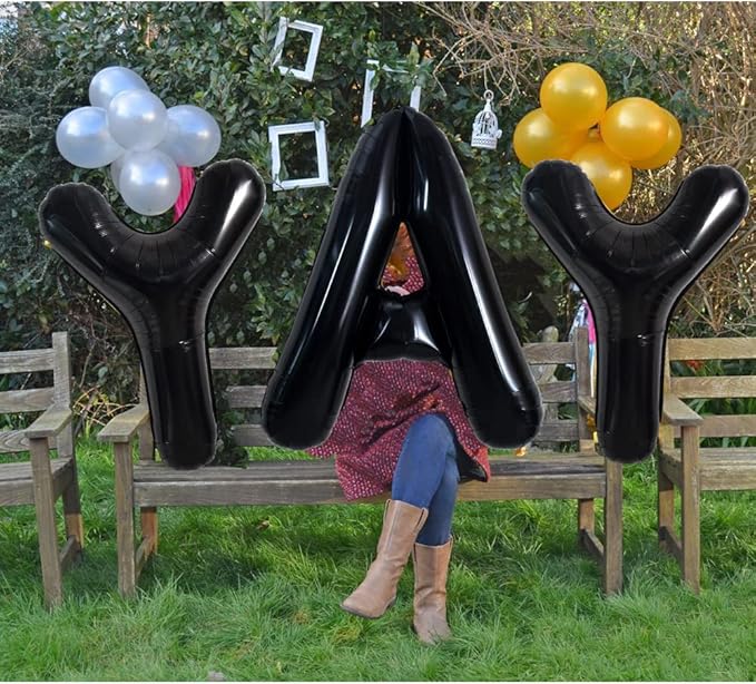 TONIFUL 40 Inch Large Black A Letter Balloon - Jumbo Helium Foil Mylar Big Alphabet for 2026 New Year Eve Graduation Wedding Baby Shower Birthday Party Anniversary Supplies Decorations