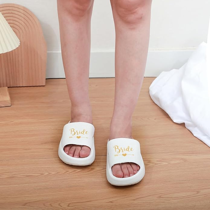 Women's Bride Slippers - White I DO Bride Slide Sandals for Bachelorette Party & Bridal Shower