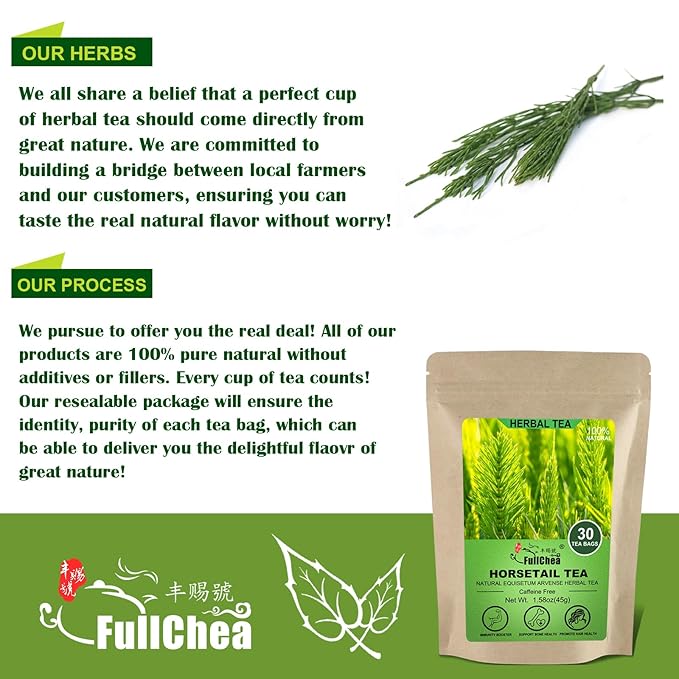 FullChea - Horsetail Tea, 1.5g X 30 Count - Premium Dried Horsetail Herb For Hair & Nail - Non-GMO - Caffeine-free - Natural Cola De Caballo Hierba