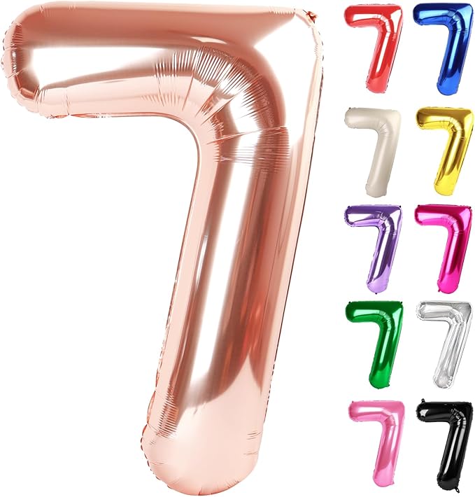 Rose Gold Number 7 Balloon 40 Inch, 7 Balloon Number, 7th Birthday Decorations, Rose Gold Party Supplies for Boys Girls