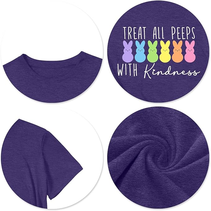 LAZYCHILD Women Easter Teacher Shirts: Funny Treat All with Kindness T-Shirt Bunny Rabbit Tee Tops