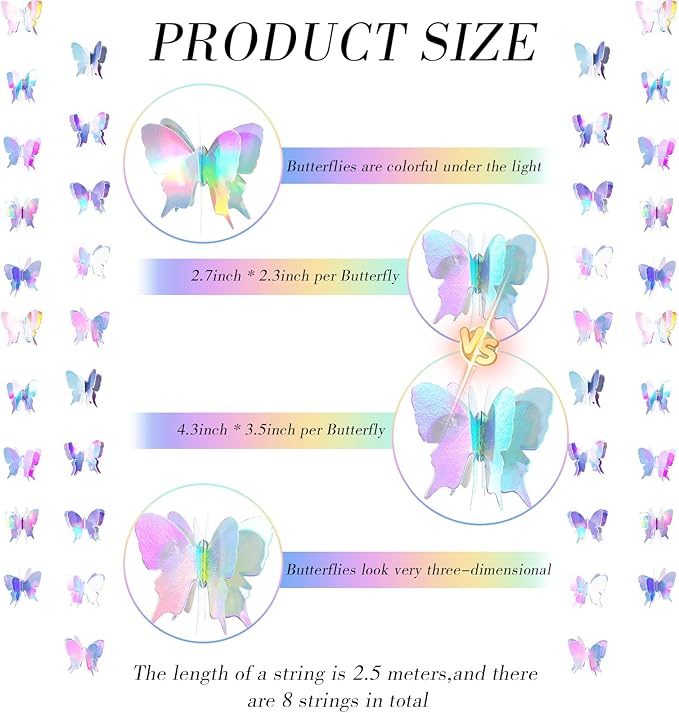 Zonon 8 Pieces 3D Butterfly Hanging Garlands Decoration Butterfly Paper Party Streamers Backdrop for Wedding Birthday Fairly Baby Shower Holiday Party Decorations (4.3 x 3.5 Inches)