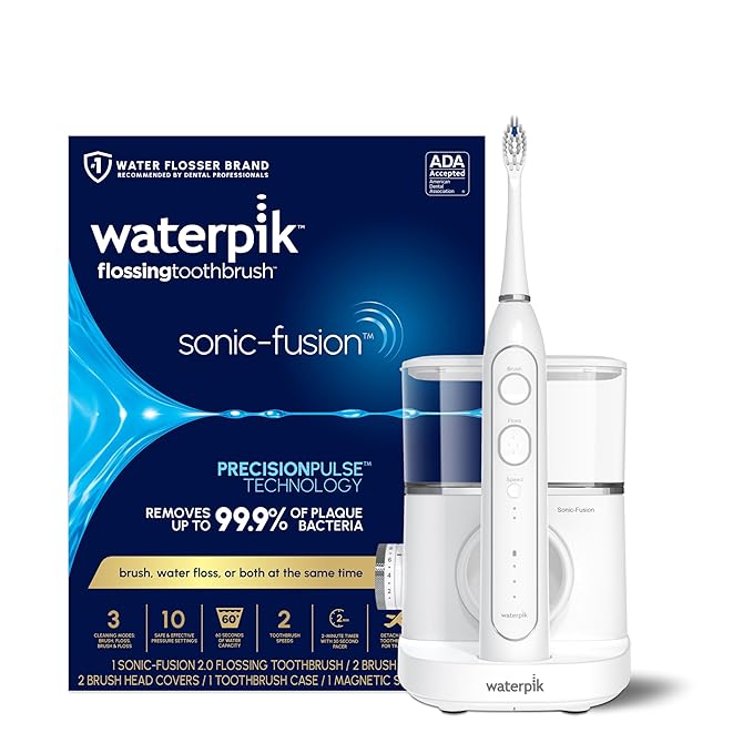 Waterpik Sonic-Fusion 2.0 Professional Flossing Electric Toothbrush with Water Flosser Combo In One, White SF-04, Packaging May Vary