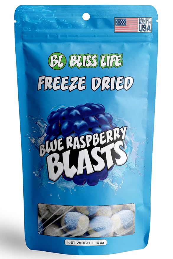 Bliss Life Blue Raspberry Blast Freeze Dried Berry Fruit Candy from TikTok, ASMR Crunchy Candy, Spicy Sweet and Sour Kids Snacks, Unique Novelty Snack for Kids 1.5oz