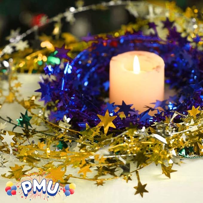 PMU 25 Ft Star Wire Shiny Garland Gold - Halloween, Christmas Party, Wedding, Birthday, Festive Home Decoration Ornament Gold