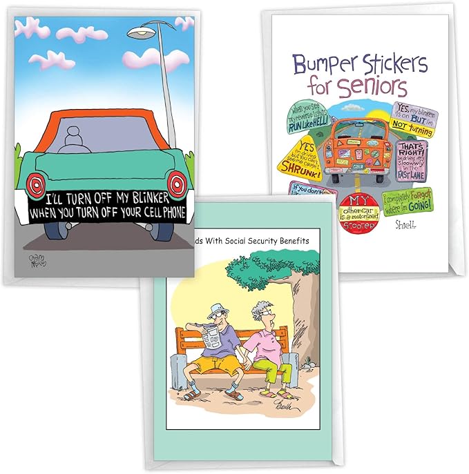 NobleWorks Assortment Pack of 3 Humorous Birthday Greeting Cards with Envelopes (3 Designs, 1 Each) Senior Life VC7957BDG-C1x3