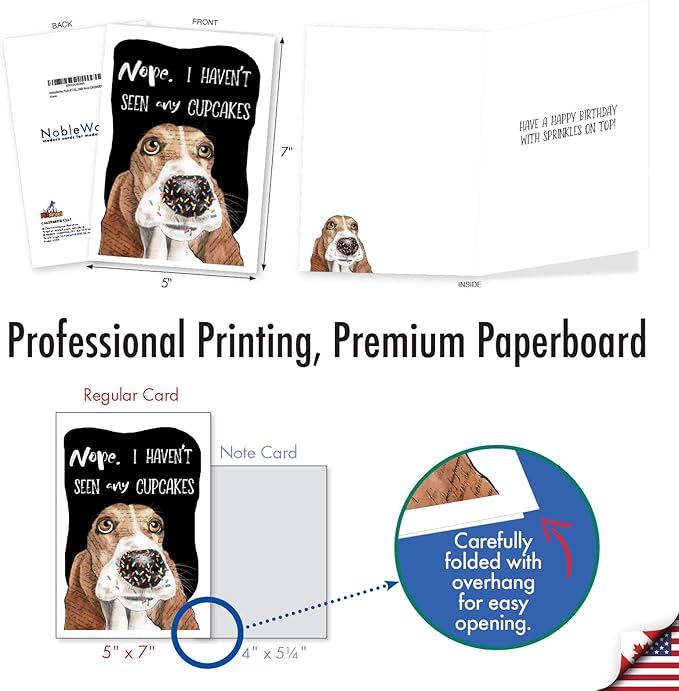 NobleWorks, Pack of 3 Birthday Greeting Cards with Envelopes (1 Design, 3 Each) Dog Antics - Sprinkle Nose C3639ABDG-C3x1
