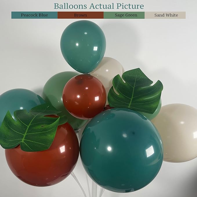 137Pcs Dinosaur Balloon Arch Garland Kit, Jurassic Themed Birthday Decorations with Green Blue Brown White Balloons, for Jungle Theme Party, Dino Balloon for Kids