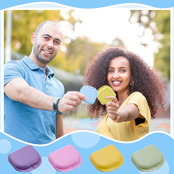Sherr 120 Pcs Dental Retainer Cases Bulk with Holes 12 Pastel Colors Denture Case Mouth Guard Holder False Teeth Container Multicolored Retainer Holder for Travel Office Home