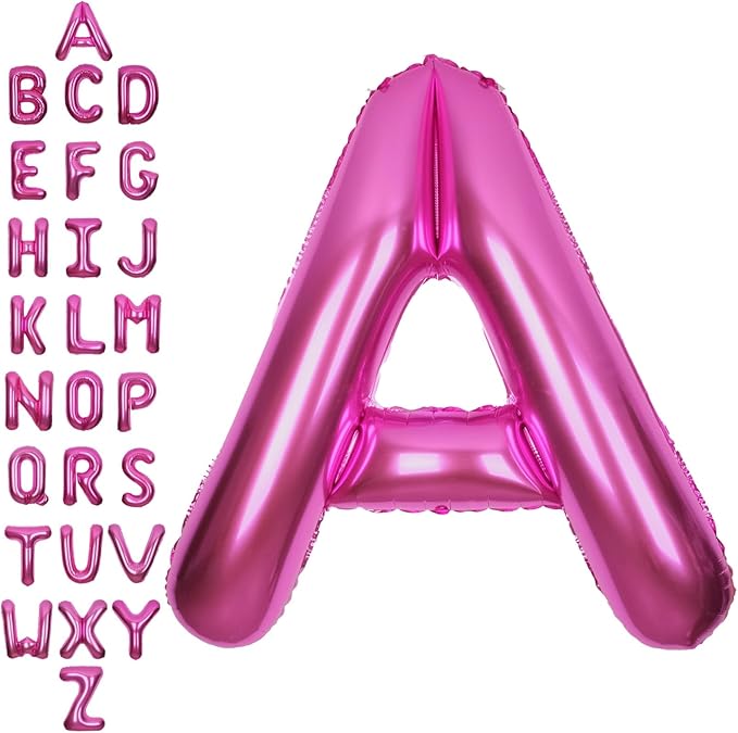 SUWEN 40 Inch Hot Pink Large A Letter Balloons Big Foil Helium Letter Balloons A-Z Jumbo Mylar Happy Birthday Party Decorations for Woman Anniversary Party Supplies