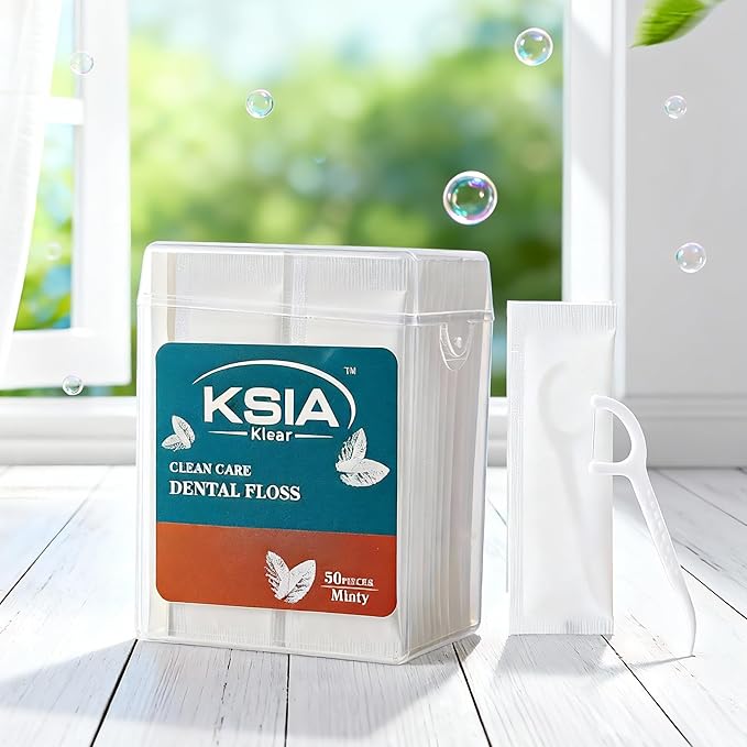 KSIA Klear Mint Dental Floss Picks, 50 Count Tooth Picks Flossers, Dental Floss Cleaner, Dental Flossers for Family, Keep Teeth Clean, Remove Food and Plaque, with 1 Portable Case