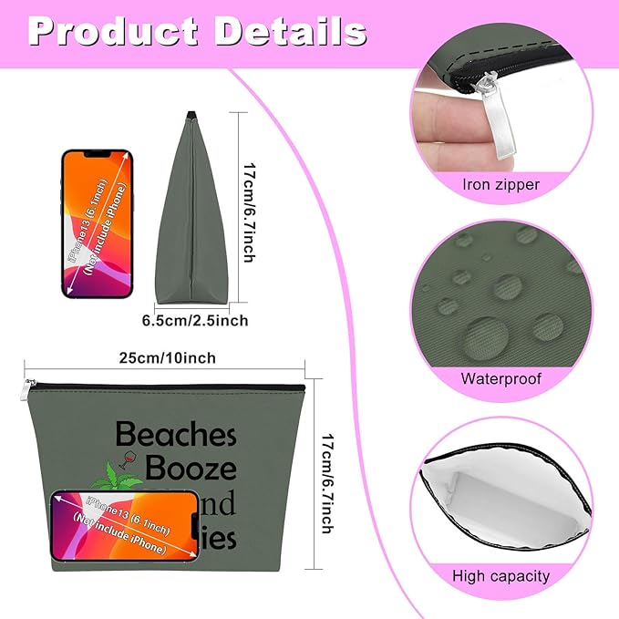 Mxrymvu Beach Gifts for Women Friends Makeup Bag Beach Lover Gifts Cosmetic Pouch Funny Vacation Themed Bag for Women Besties Birthday Christmas Graduation Present Travel Pouch（Gray）