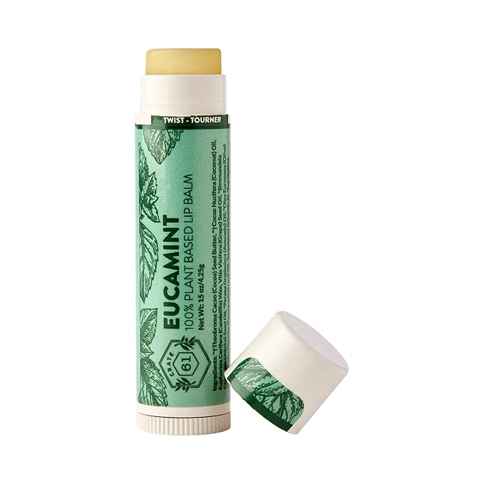 Crate 61 Lip Balm Eucamint – Plastic-Free Plant Pod® Tube – Made with USDA Organic Ingredients – Cooling Peppermint & Eucalyptus – Natural Lip Care for Dry, Chapped Lips – Safe for Men, Women & Kids