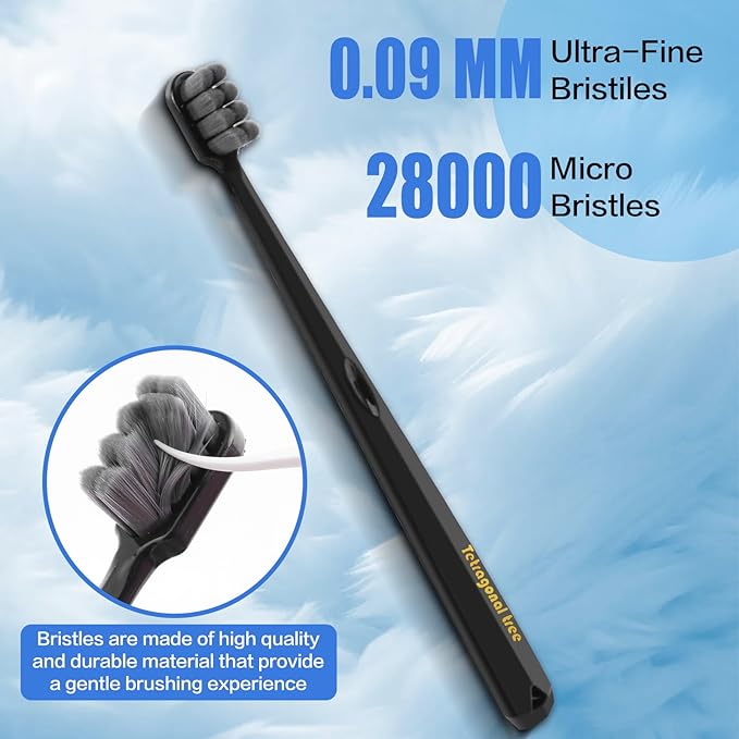 Extra Soft Toothbrushes (6 Pack) - 20,000 Ultra Soft Bristles for Sensitive Teeth & Receding Gums | Dentist Recommended Gentle Cleaning | BPA-Free | Black