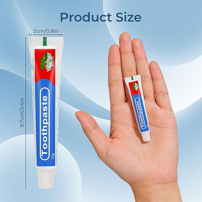 Travel Toothpaste Bulk, 10g/0.35oz Red & Blue Disposable Toothpaste Suitable for Hotels, Camping, Guests, Homeless Individuals, Charities (50-Pack)