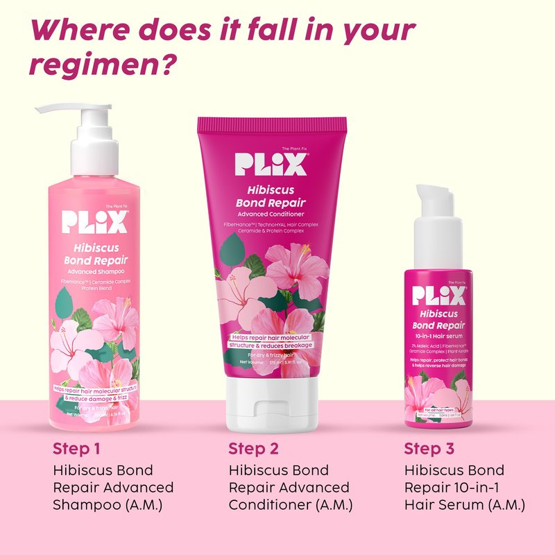 PLIX - THE PLANT FIX Hibiscus Bond Repair Advanced Conditioner | Repairs Hair Molecular Structure & Reduces Breakage with FiberHance™ & TechnoHYAL Hair Complex | 175ml