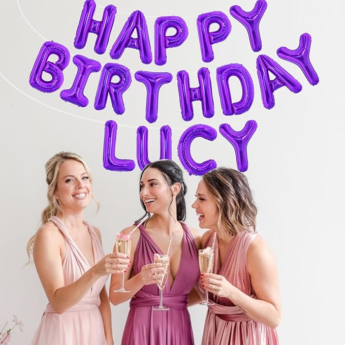 TONIFUL 65 Pcs Personalized Name Letter A-Z Balloons 16 Inch Purple Happy Birthday Balloon and 2 Sets A-Z Foil Letter Balloons Create Your Own Name Banner for Birthday Celebration Party Decorations