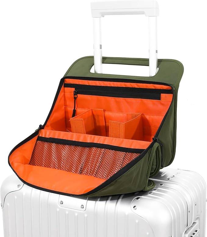 CONTAIL 13 Inch 3L 4-in-1 Travel Essentials Organizer, Small Business Handbag, Suitcase Drink Holder,Phone Tablet Holder,Airport Accessories Storage,Army Green