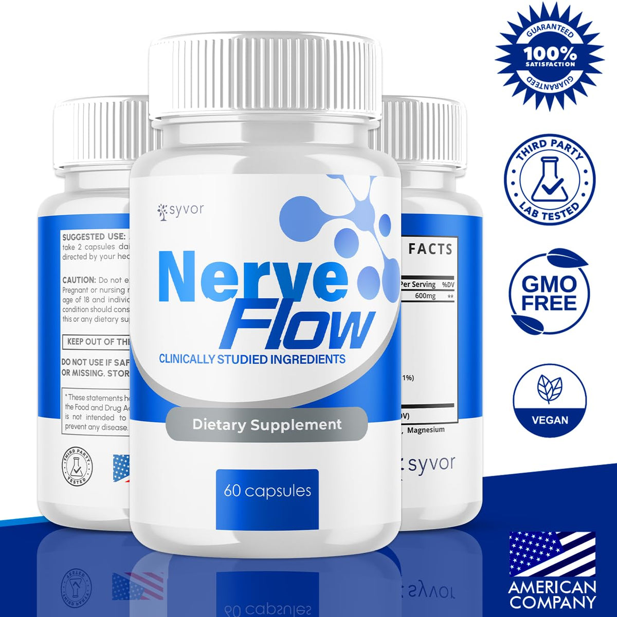 (2 Pack) Nerve Flow Capsules, Official Nerve Flow Pills Made with All Natural Ingredients, Maximum Strength NerveFlow Sciatic Support Supplement with Advanced Vitamins for Women & Men (120 Capsules)
