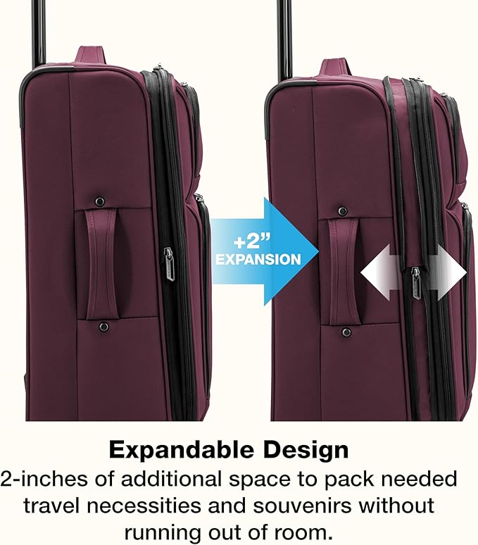 U.S. Traveler Anzio Softside Expandable Spinner Luggage, Burgundy, Carry-on 22-Inch