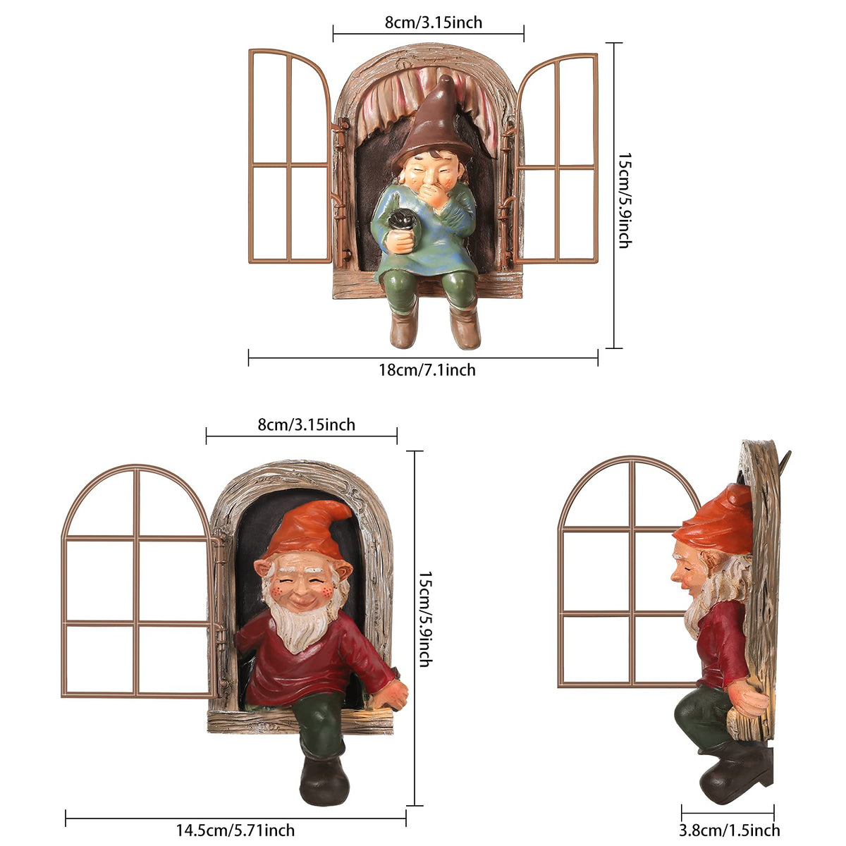 Jetec 2 Pcs Garden Gnome Statue Gnome Tree Hugger Fairy Garden Decor Elf Out The Door Yard Art Tree Sculpture Decoration Outdoor for Patio Yard Lawn Porch Ornament (Classic Style)