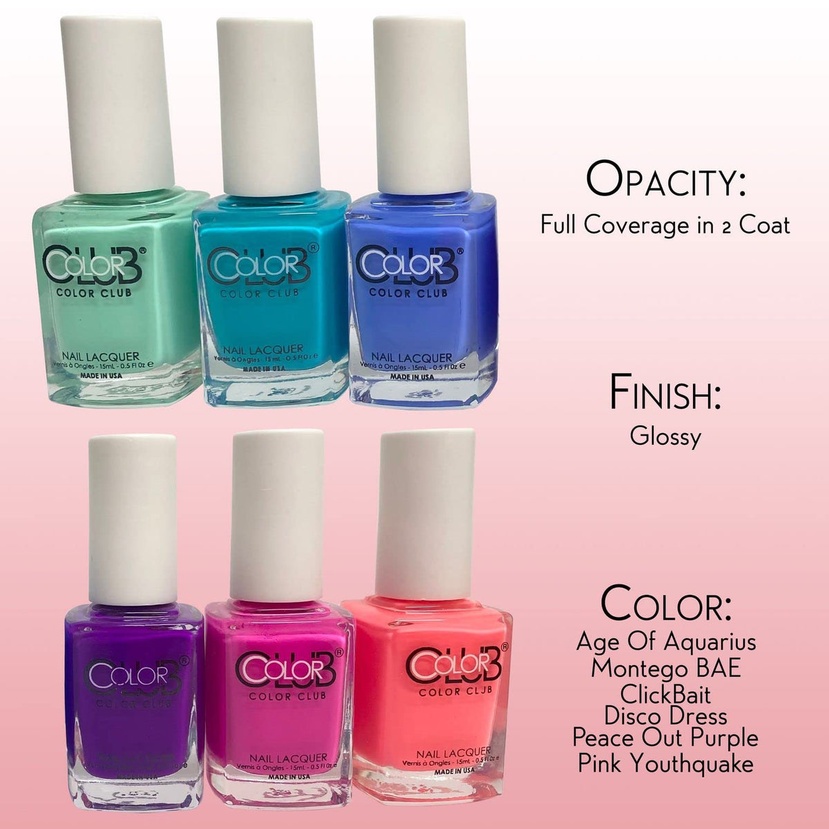 Color Club Vacation Nail Lacquer Set of 6 - Beach Trip Nail Polish Set - Nail Art Manicure Set