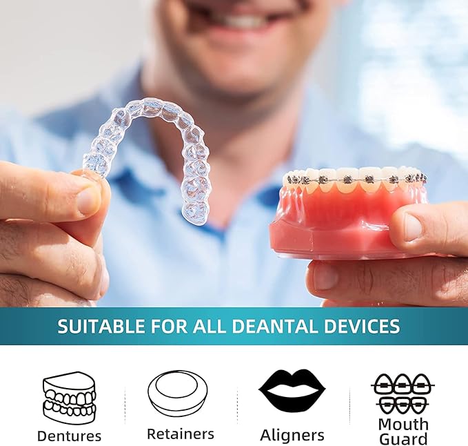 Y-Kelin Retainer and Denture Cleaner 120 Tablets for 4 Months Removes Stains Plaque Odors for Dentures Retainers Mouth Guard and Removable Dental Appliances (120 PCS, Mint)