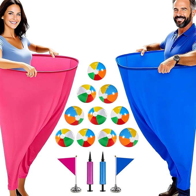 Granny Pants Yard Game for Adults (40 in * 31.5 in),2Pcs Granny Pants Outdoor Games with 10 Bouncy Balls,2 Pumps & Flags, Granny Pants Game for Valentine Easter Carnival Party Gatherings(Large)
