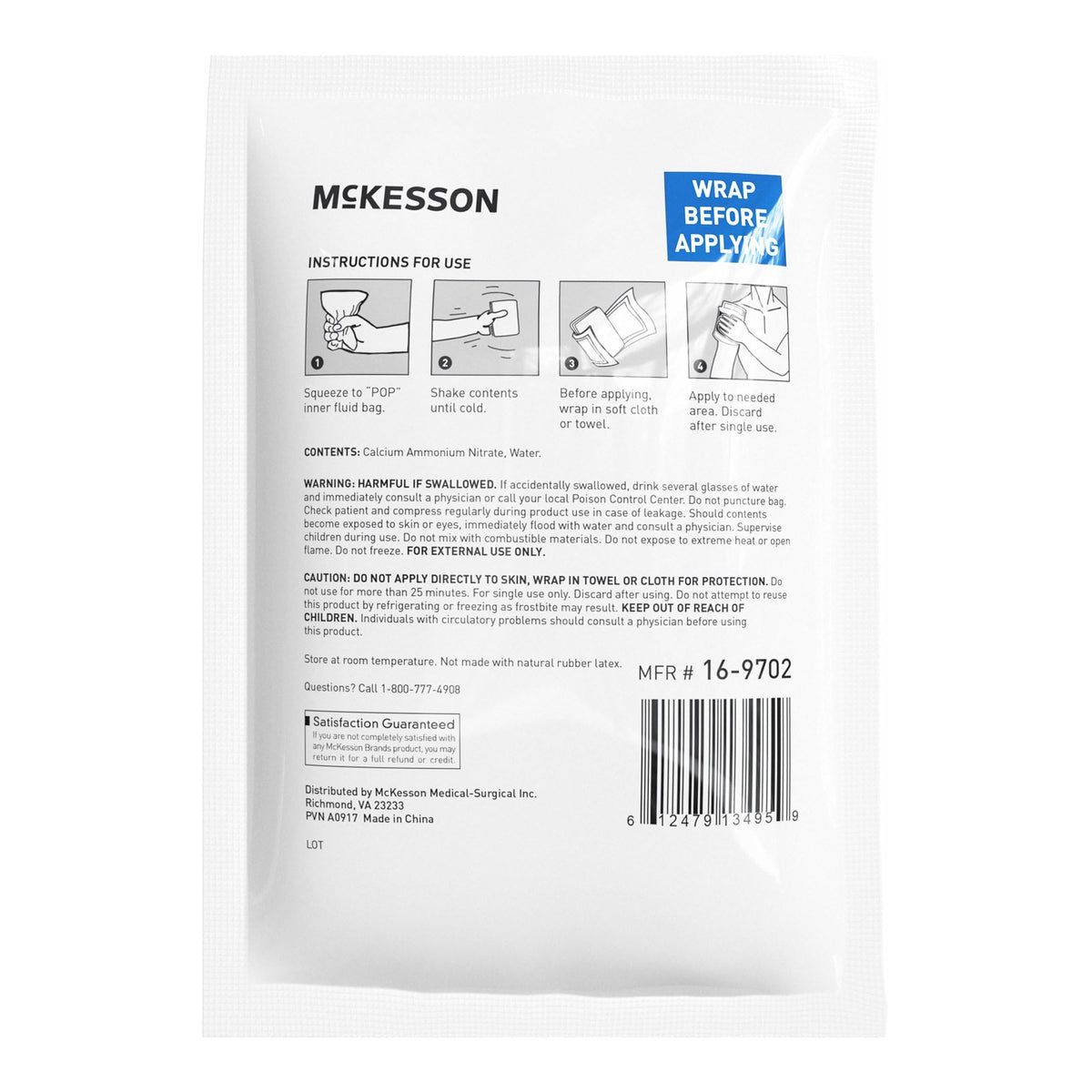 McKesson Instant Cold Packs 5" x 7" [24 Pack] - Instant Ice Packs for Injuries Disposable, Pain Relief, Swelling, Sprains - Travel Cold Compress for Sports, First Aid, Toothache