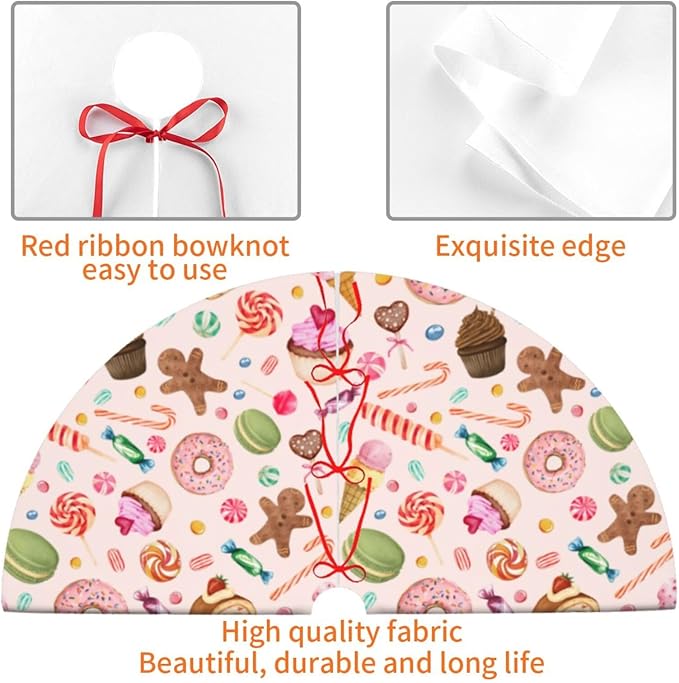 Candy Gingerbread Man Tree Skirt Xmas Tree Mat Christmas Ornaments Decorations Holiday Party Indoor Outdoor 48"
