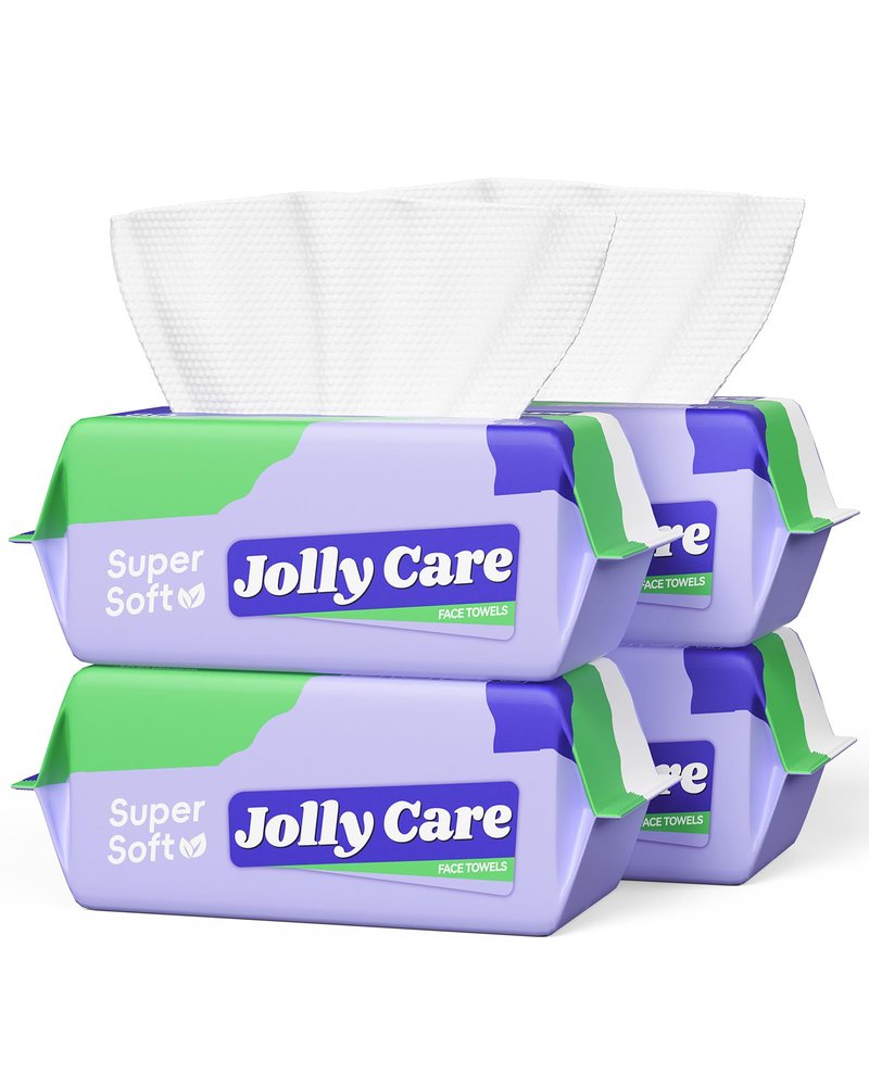 Jolly Care Face Towels Disposable, Face Towelette Disposable, Soft Disposable Face Towel for Makeup Remover, Thick Face Cloths for Women Cleansing, Skin Care, 7.8"×7.8", 80 Count (4 Pack)