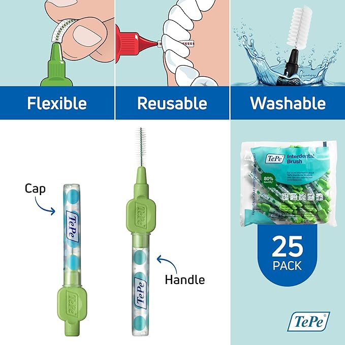 TePe Pack of 25 Interdental Brush Original, Soft Dental Brush for Teeth Cleaning, 5, Green